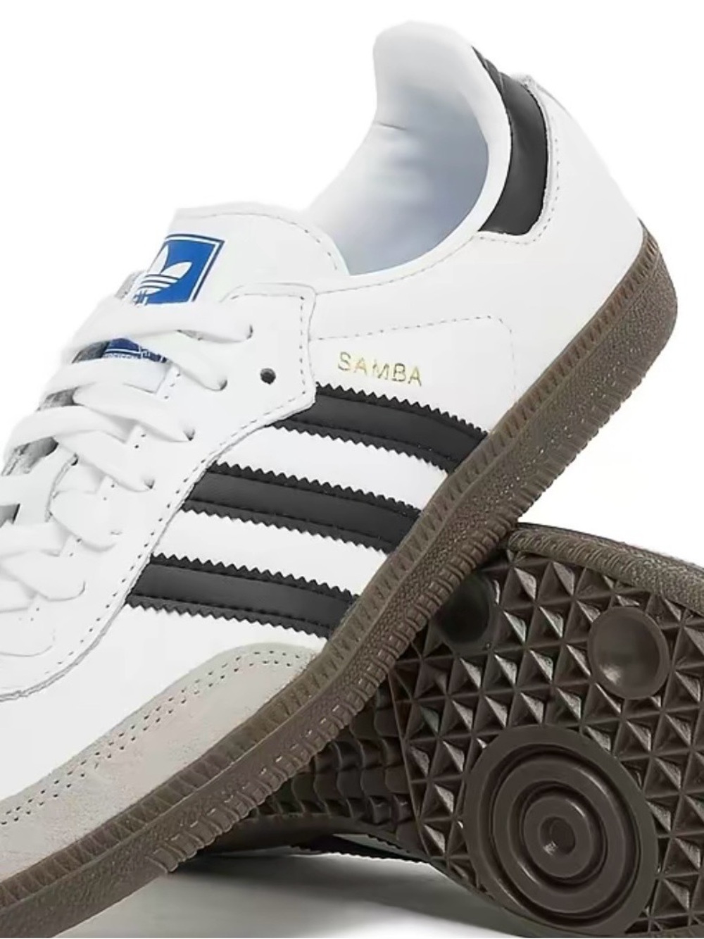 adidas Samba Leather Sneakers - White/Black/Brown Sole